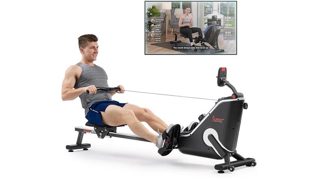 foldable rowing machine with extended rail