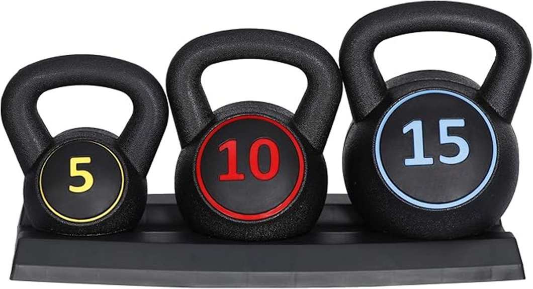 three kettlebell weights set