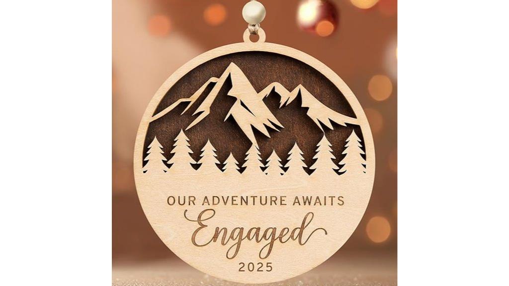 wooden couples engagement ornament