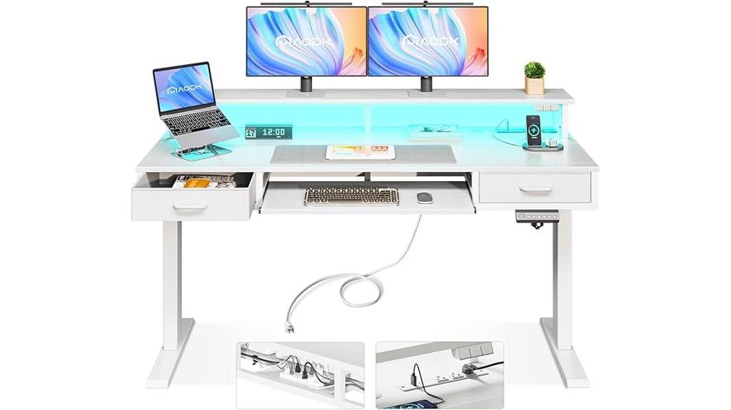 adjustable desk with drawers