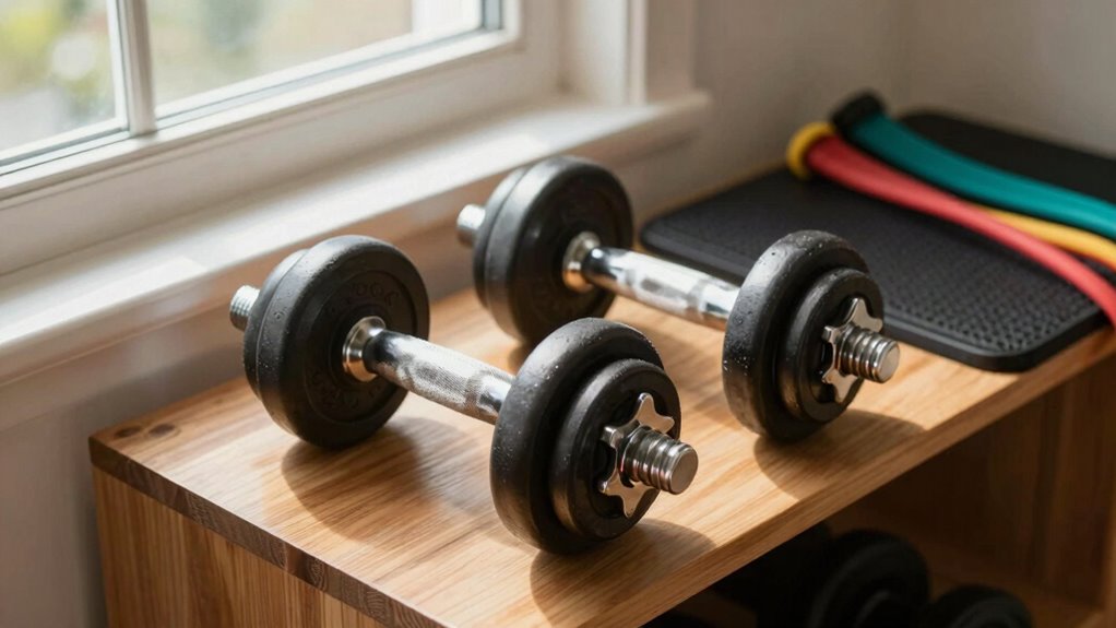 space efficient adjustable dumbbells